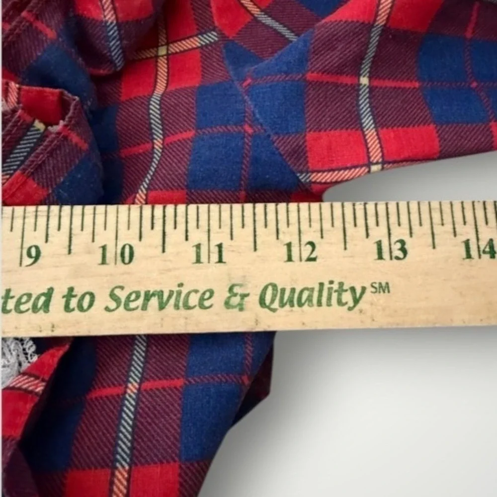 Winnie The Pooh Vintage Plaid Lace Ruffle Dress Kids 7 Red Victorian USA Tartan